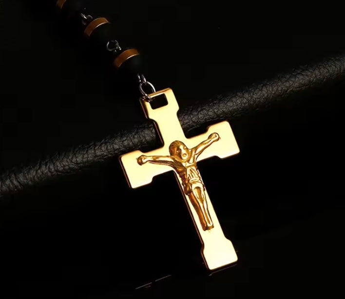 Rozenkransketting met roestvrijstalen kruis