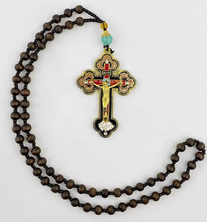 Rozenkrans ketting met houten kralen