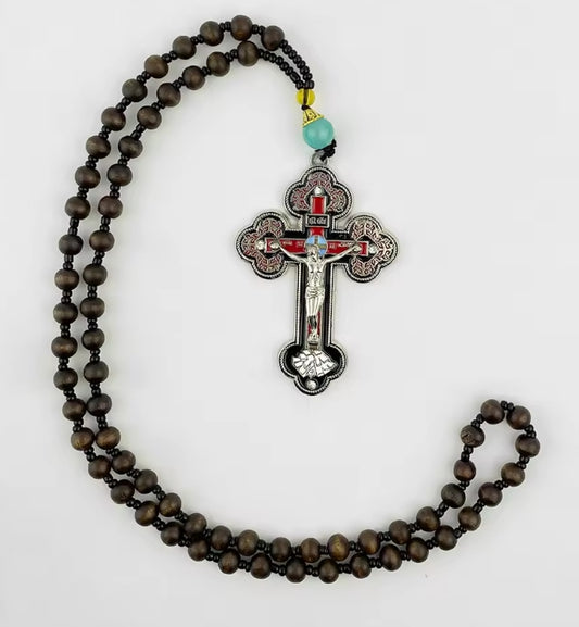 Rozenkrans ketting met houten kralen