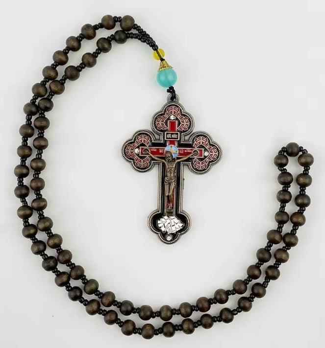 Rozenkrans ketting met houten kralen