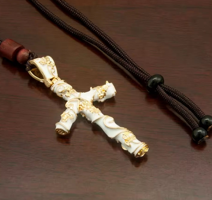 Metalen rozenkransketting met emaille kruis hanger