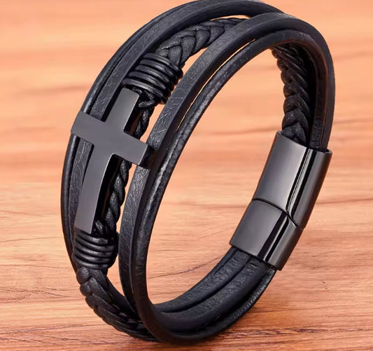 Cross Design Lederen Armband