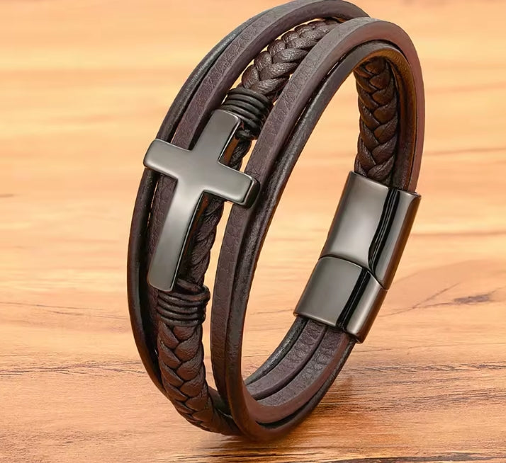 Cross Design Lederen Armband